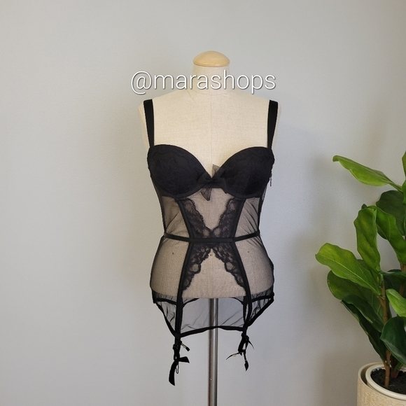 Victoria's Secret black lace bow Merrywidow - Picture 2 of 6